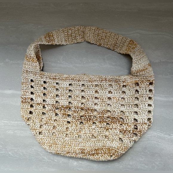 Handbags - Handmade Crochet Shoulder Bag in Cream & Tan